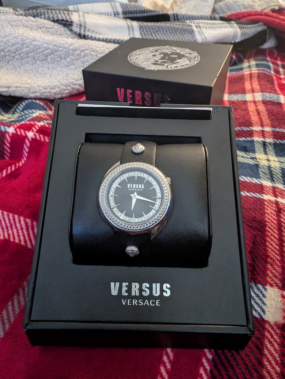 Versus Versace Black and Silver Crystal Bezel Watch